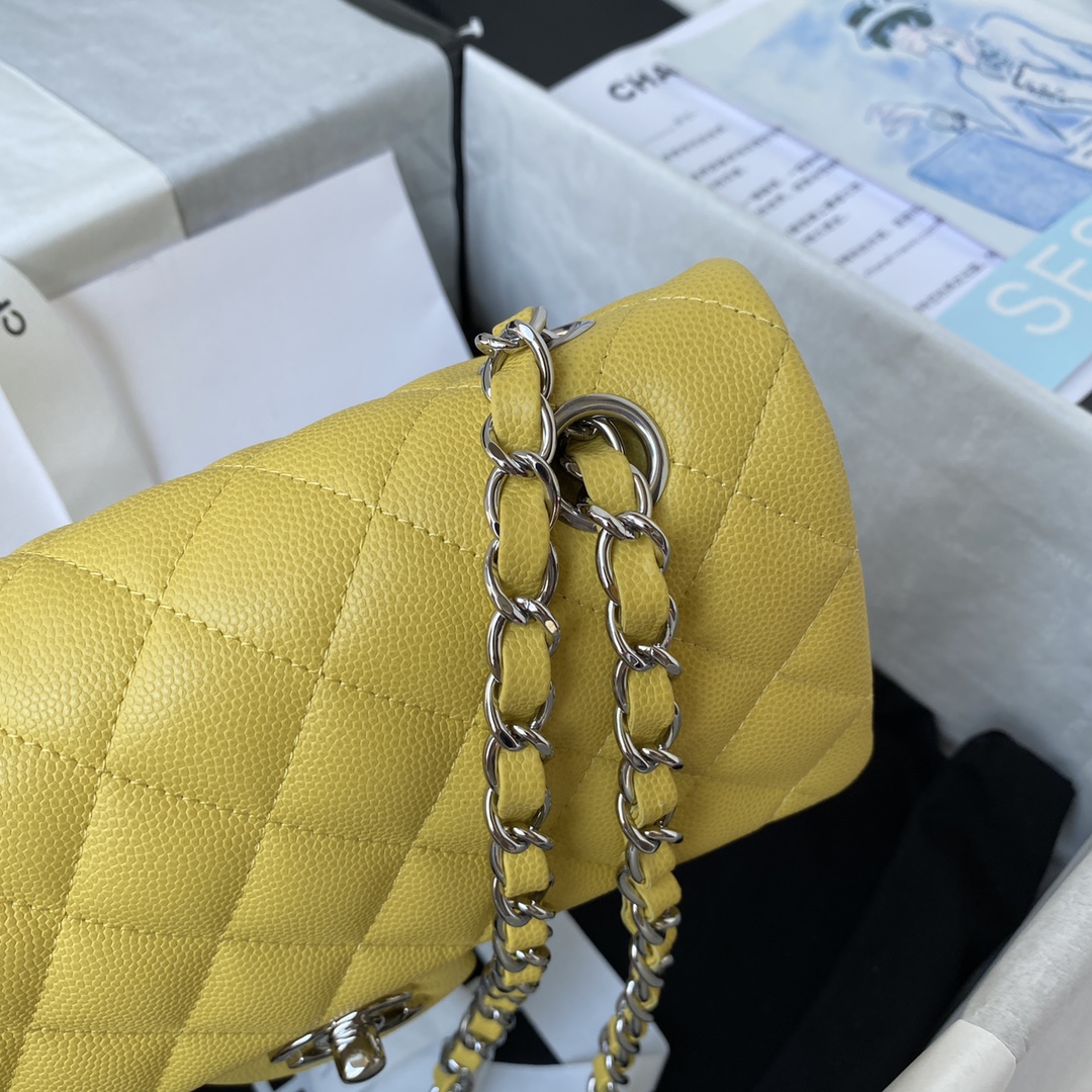 Classic Flap Caviar Bag A01113 Yellow/Silver